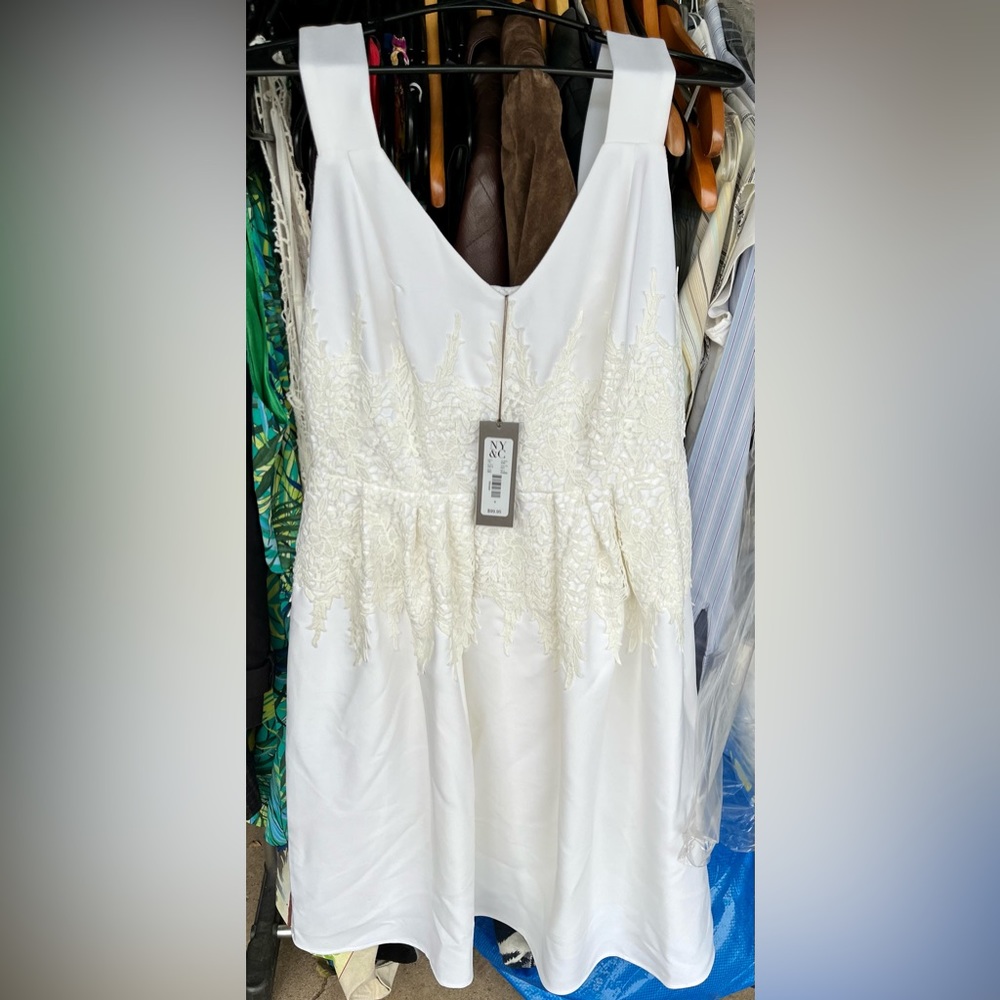 New York and Co Eva Mendes collection white dress with lace size 6
